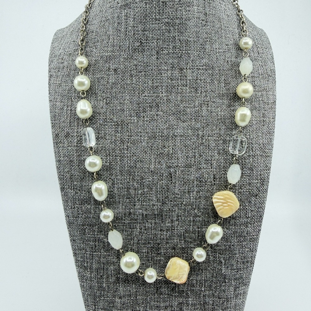 Elegant Statement Faux Pearl Necklace Coastal Chic Textured Shell Bead Jewelry